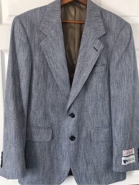 VTG Evan Picone Mens Blue Herringbone Silk Wool Blazer Sport Coat Jacket NWT 38R